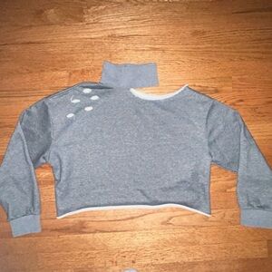 Gray Cropped Sweatshirt with Distressed Accents